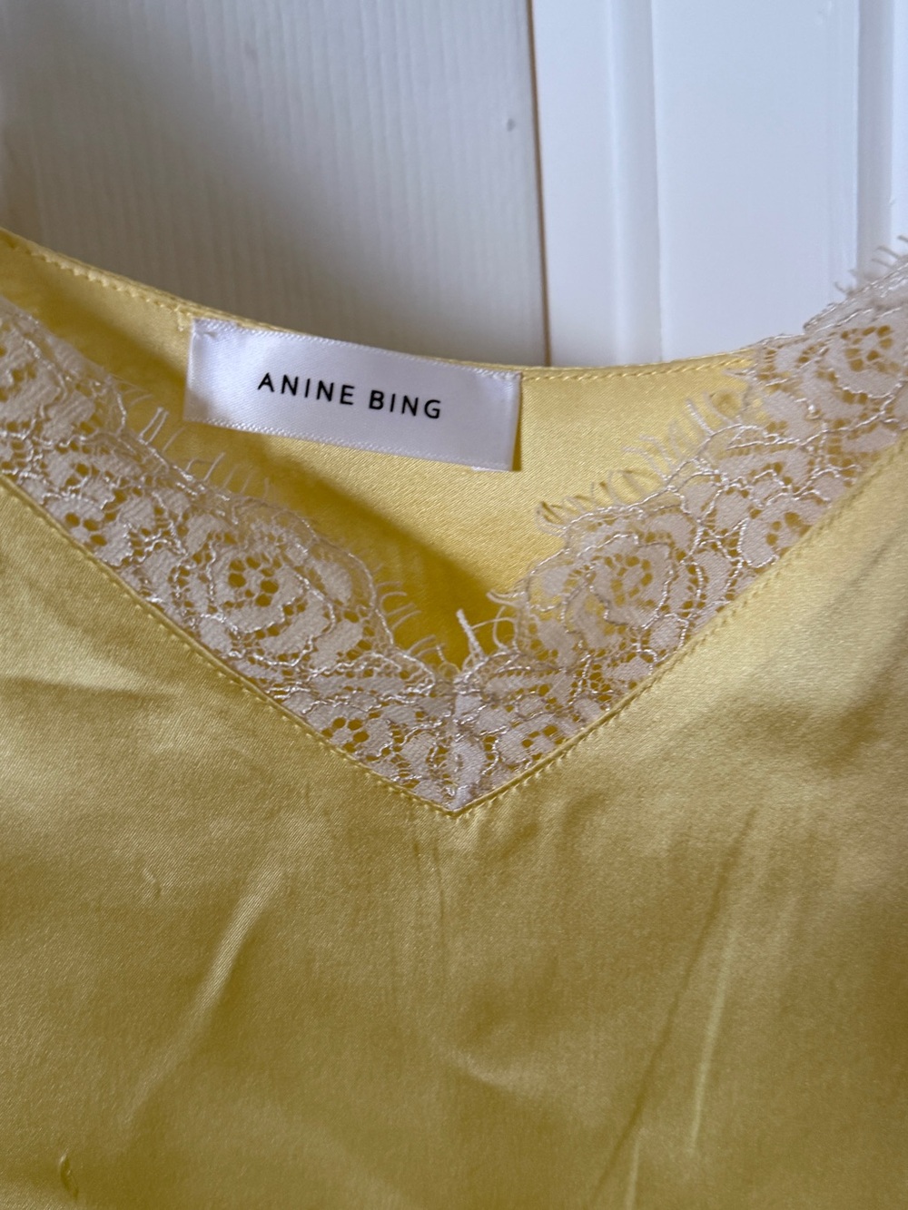 Anine Bing Yellow Satin Lace Trim Camisole - Picture 2 of 3